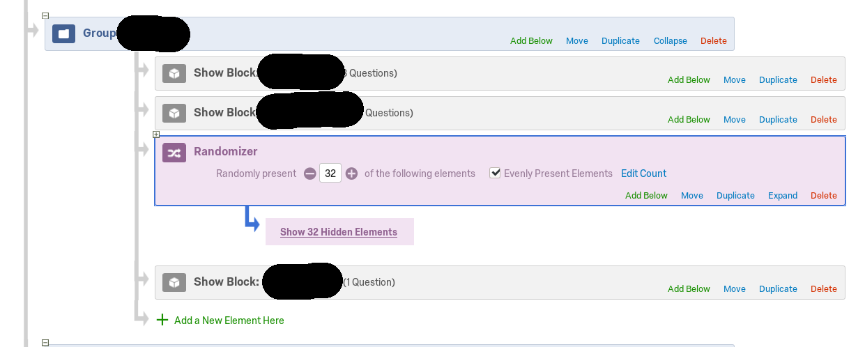 Survey part with intro, outro and randomiser.